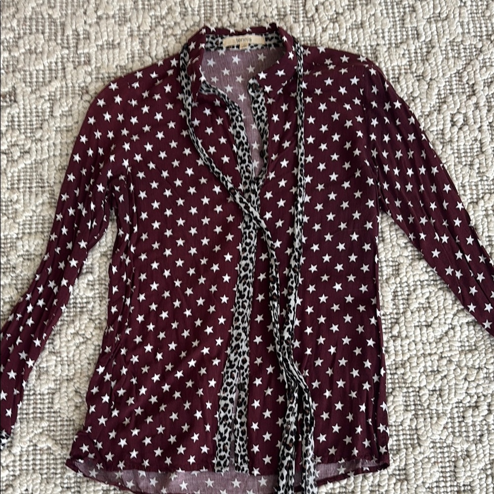 Star Print Burgundy Blouse